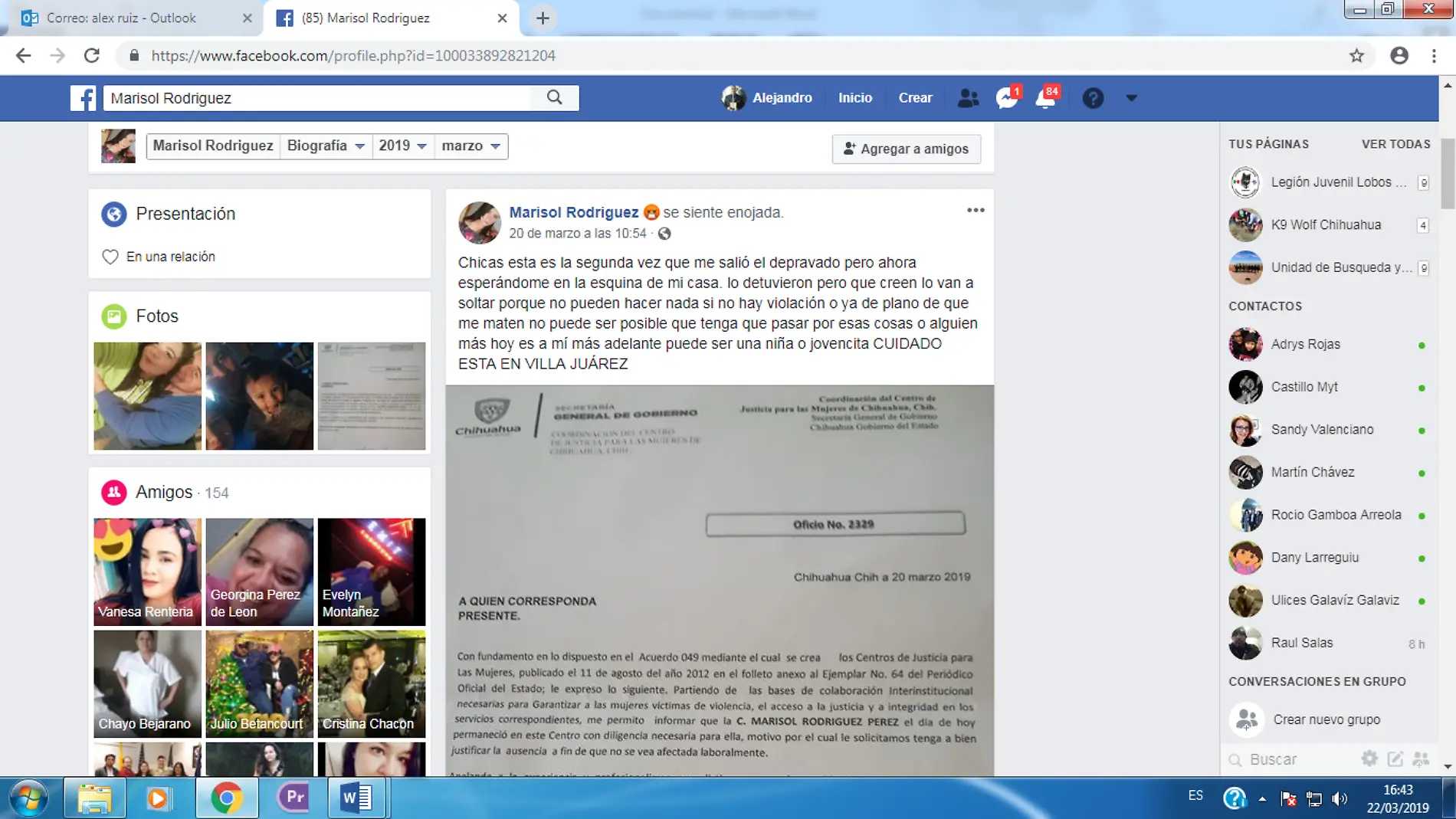 evidencia de Faceboock denuncia mujer